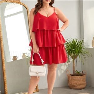 RED MULTI-LAYERED RUFFLE HEM CAMI DRESS